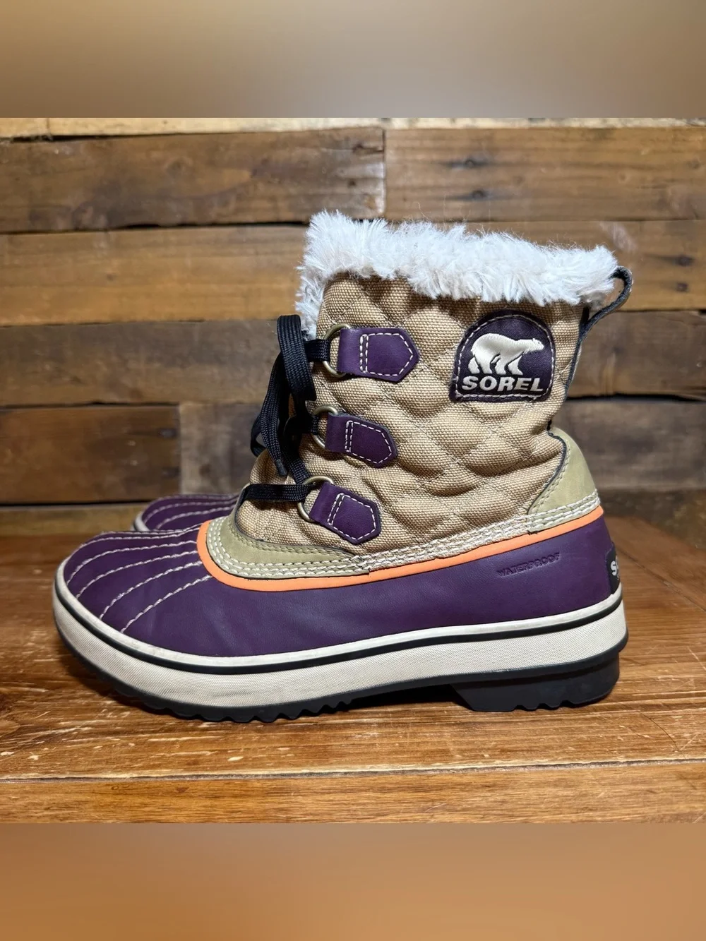 Sorel Womens Winter Boots Fur Lined NL1932-270 Waterproof Sz US 7 Purple/Brown